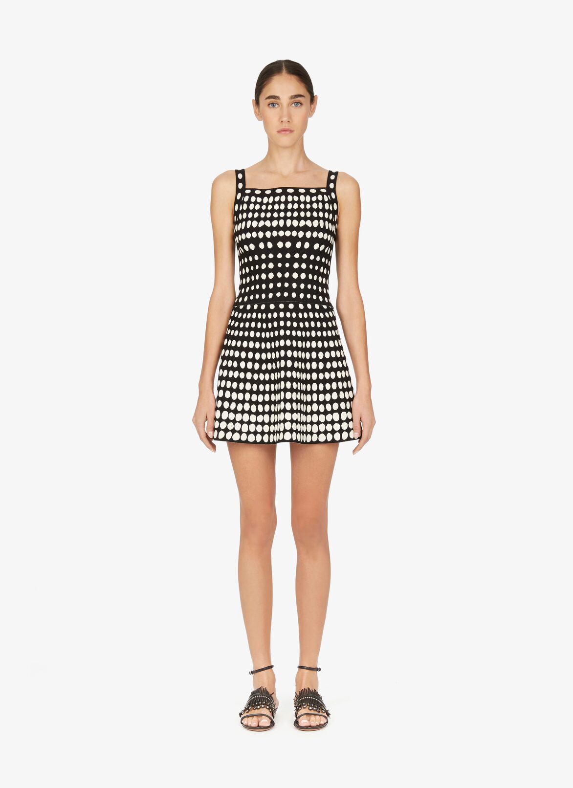 Mesh Trapeze Mini Skirt ALAÏA BLACK/WHITE MESH TRAPEZE MINI SKIRT